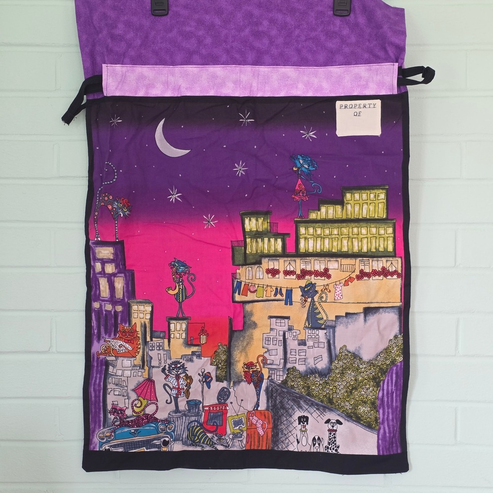 Handmade Cool Cats City Rooftop Novelty Print Laundry Storage Bag   whimsical